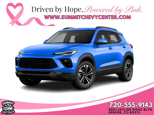 Pink breast cancer awareness vehicle photo overlay with ribbon, financing, warranty, and dealer contact info